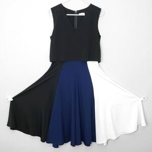 Shoshanna Sleeveless Midi Dress Blue White Black Colorblock